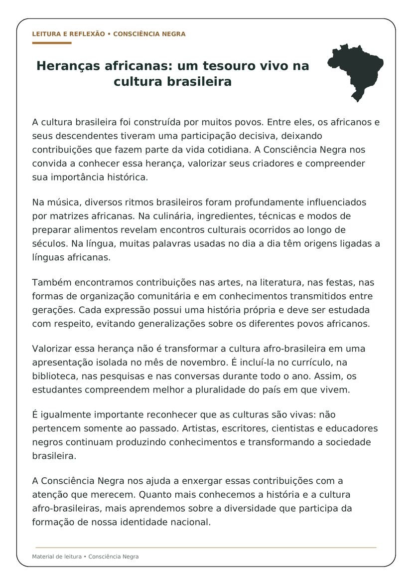 Textos sobre Consciência Negra do 6º ao 9º Ano para Imprimir atividade escolar página 8